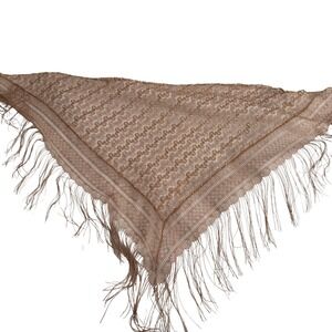 Triangle Fringe Shawl Boho Knit Wrap Scarf Beige Lightweight Festival Layer